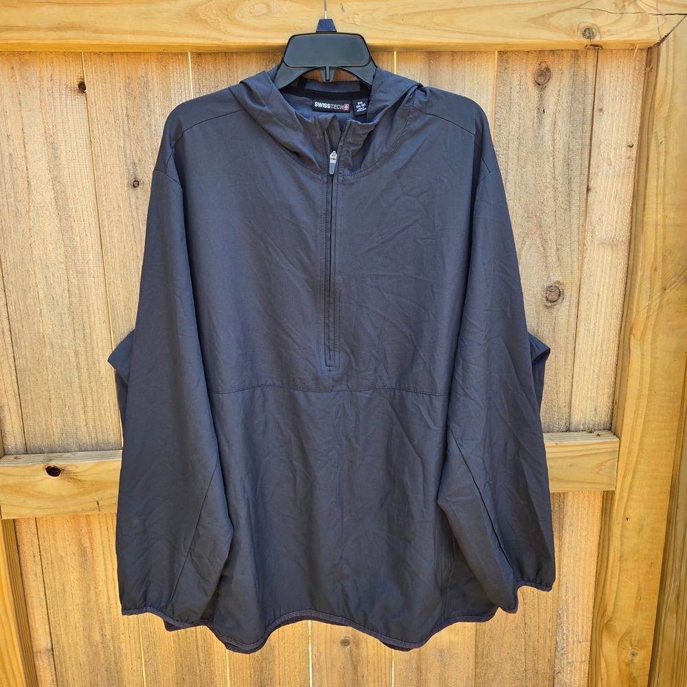 Swiss Tech Mens 3XL Grey Quarter Zip Pullover Hoodie Performance Jacket Wind